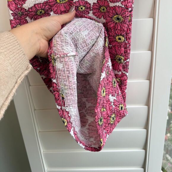 Zara Puff Off the Shoulder Sleeve Smocked Mini Dress in Pink Daisy size M - Picture 5 of 13